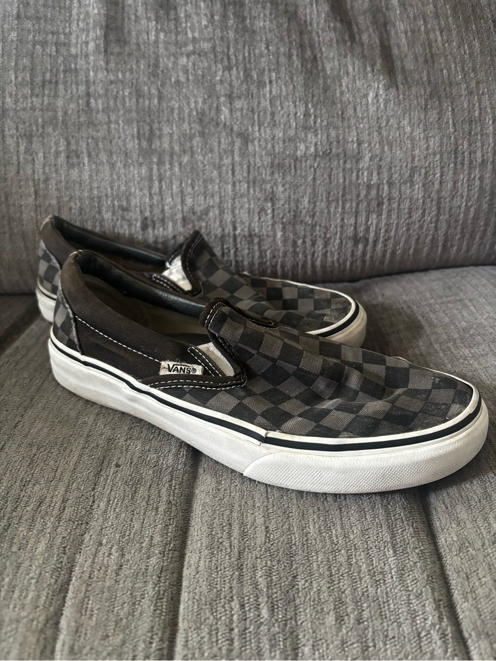 Vans Classic Slip-On Checkerboard Sneakers - Black/Grey Women Size 7.5 Men 5.5